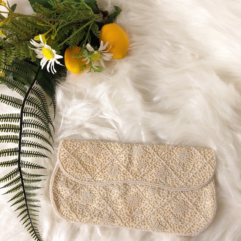 Vintage Pearl Seed Bead HandBag Purse, Evening Bag
